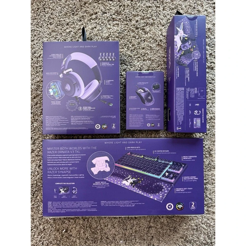 🔥NEW🔥 Pokemon x Razer Espeon & Umbreon Set: Mouse, Pad, Keyboard, and Headset